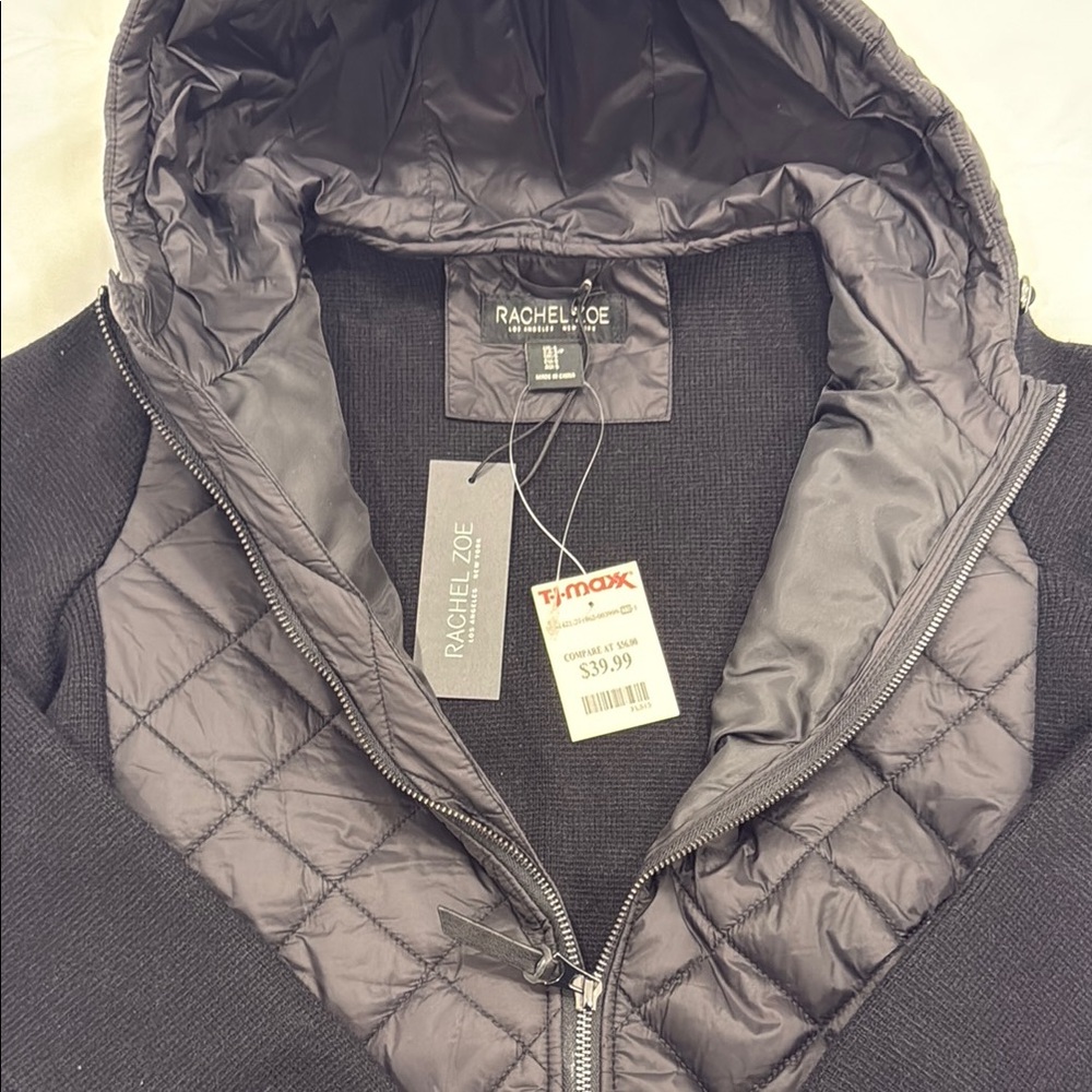 Rachel Zoe Black Quilted Hooded Jacket